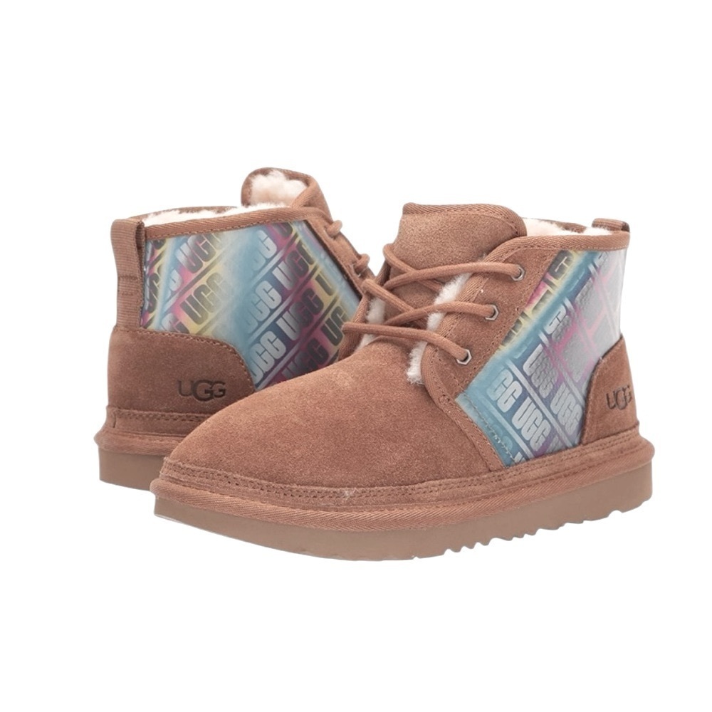 NEW UGG Neumel Chromatic Shoes Chestnut Big Kids Sz 4 Iridescent Chukka Rainbow